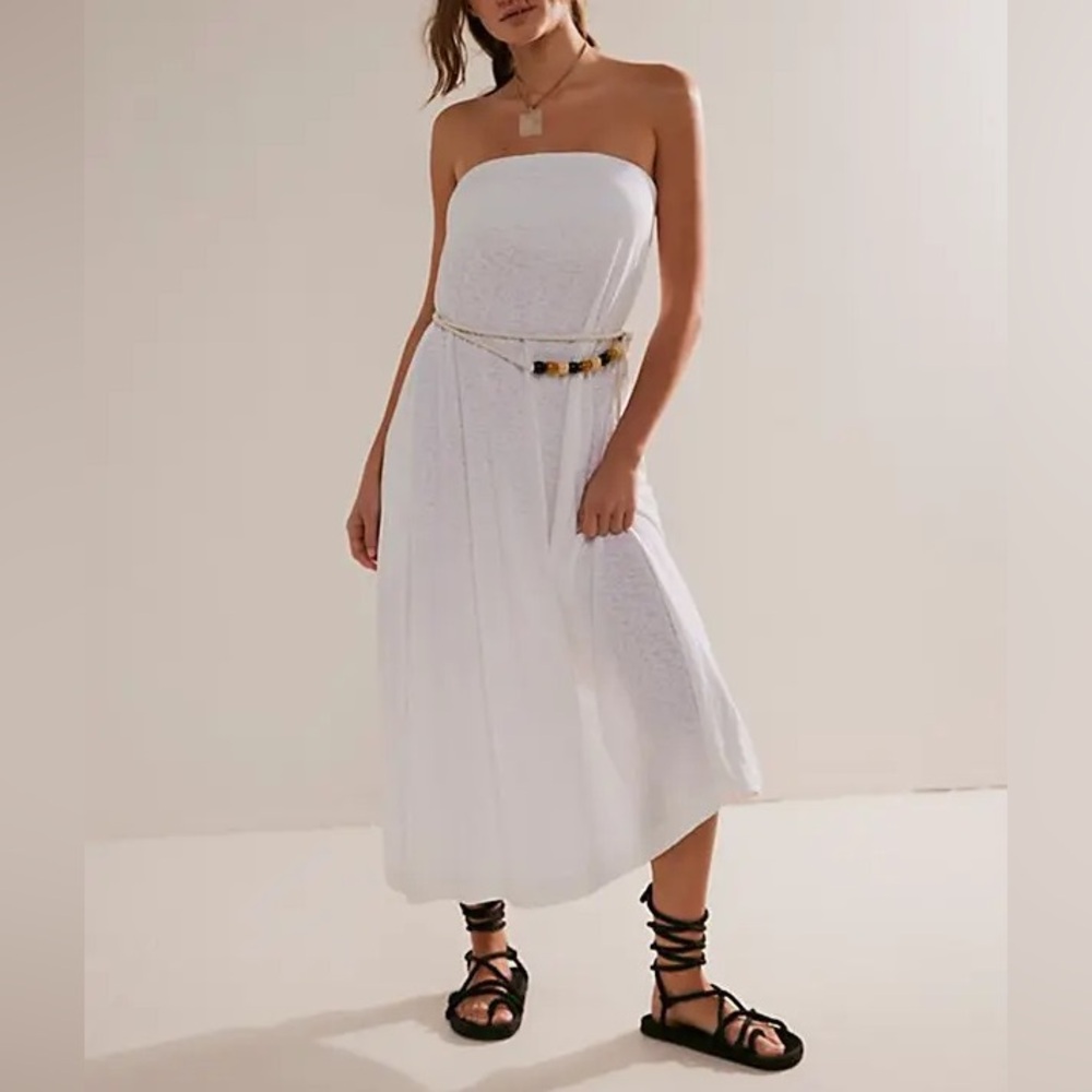 Free People FP Beach Peyton White Strapless Tube Cotton Maxi Dress Size Large